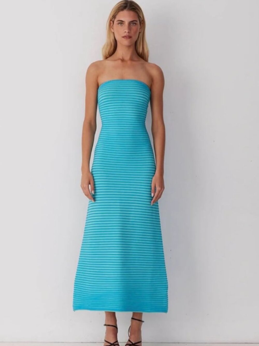 NWT The Wolf Gang Sunmor Knitted Tube Dress Aqua Stripe Size XL